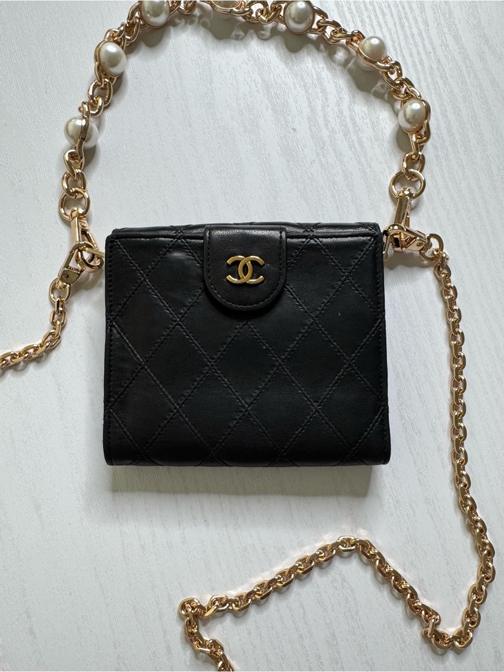 Authentic Vintage Chanel CC Wallet on Chain Black Quilted Leather Crossbody Bag - Picture 12 of 16
